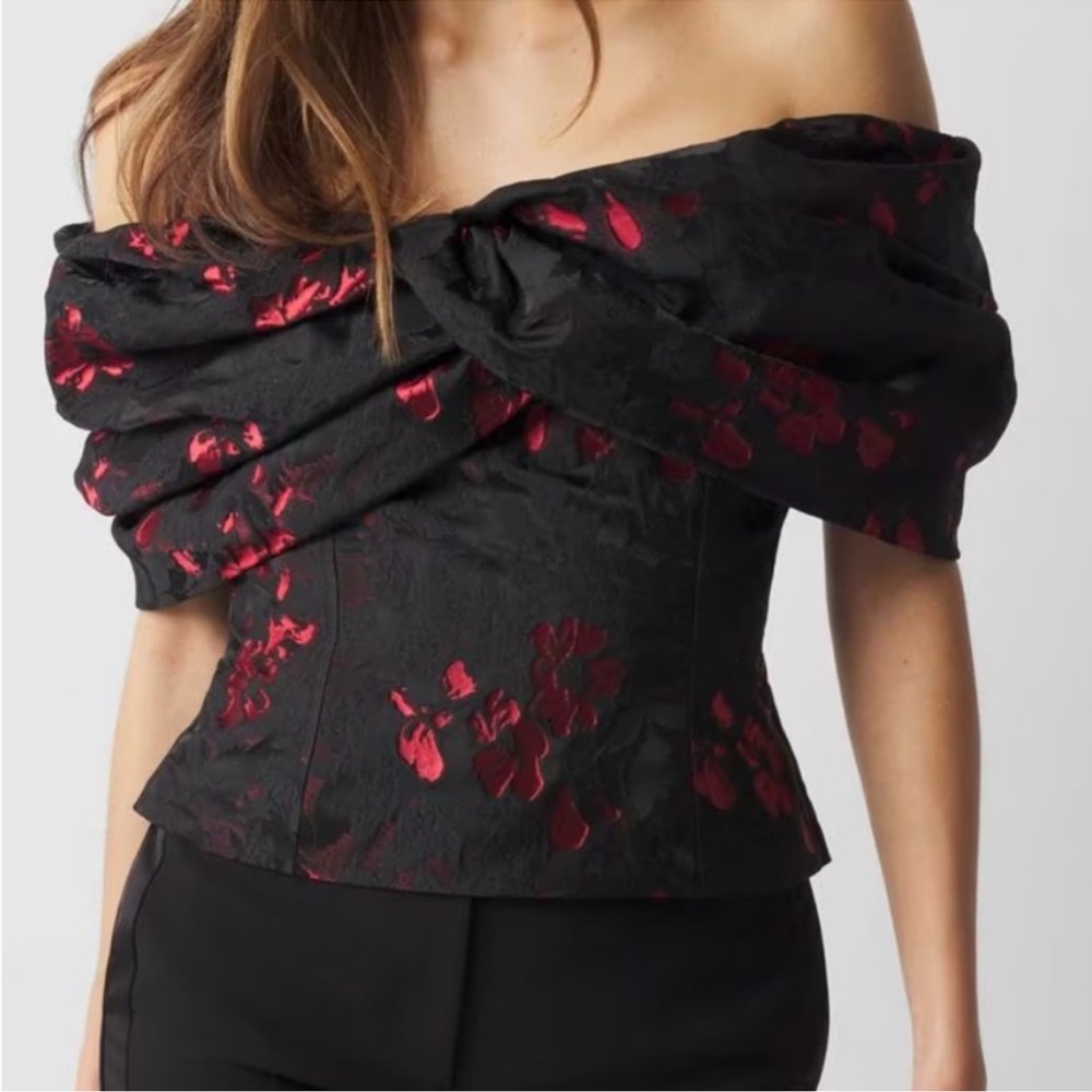 White House black market Floral Jacquard Bustier - Black and Red NWT Sz 4 - Picture 3 of 8